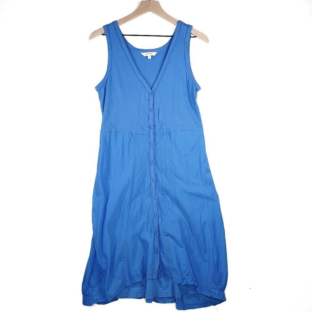 Sandwich Button Front Sleeveless Bubble Dress L Blue Lagenlook